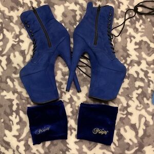 Pleaser Royal Blue Lace-Up Heels - 10” size 7 with toe box covers